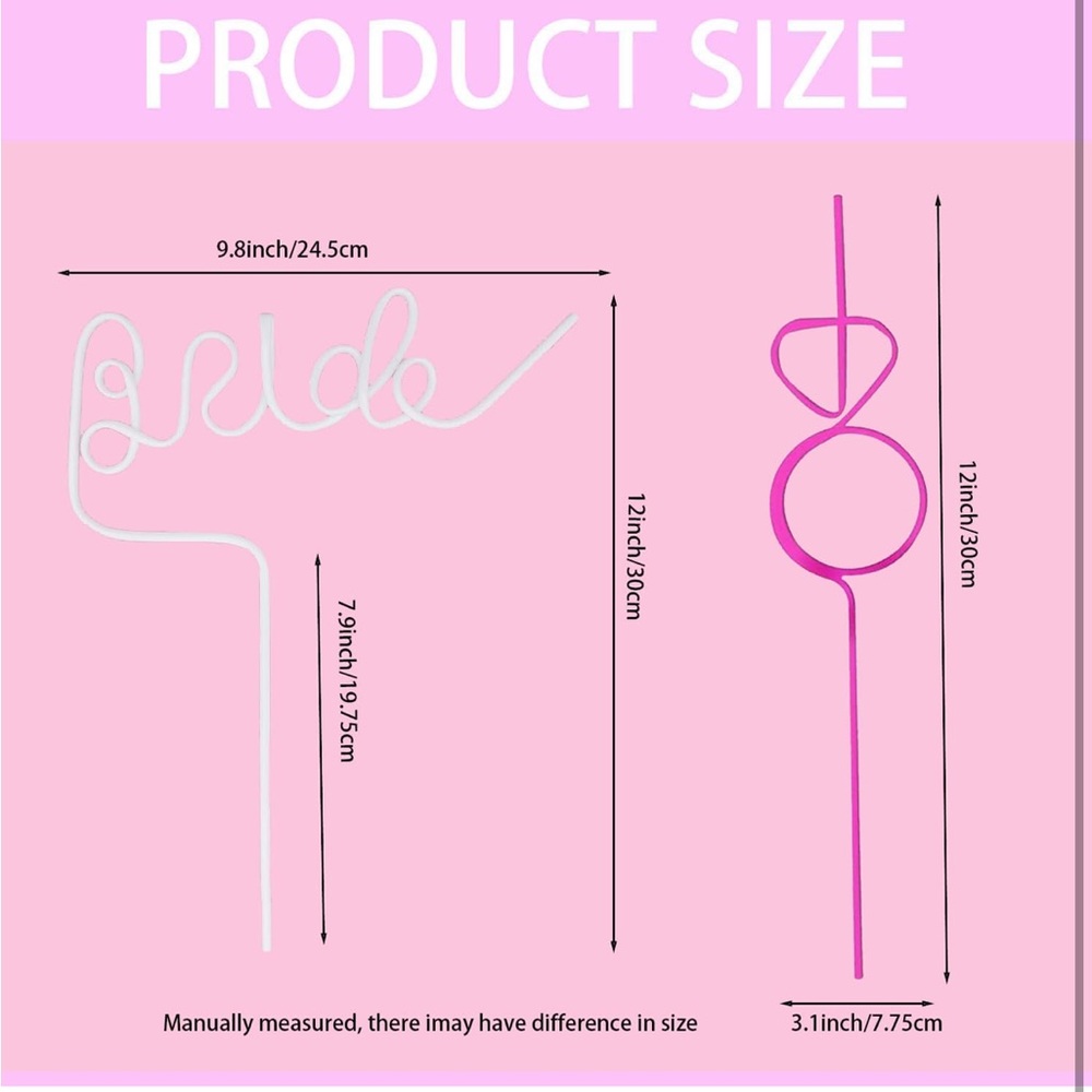 12pcs Reusable Bachelorette Party Straws White Large Bride Pink Diamond 12.6‘’ - Picture 3 of 7